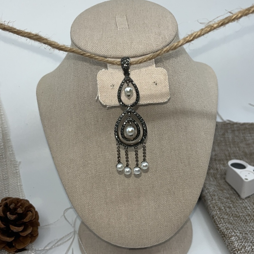 Vintage Suspicion Marcasite & Pearl Pendant 🌟 Sterling Elegance - Picture 8 of 14